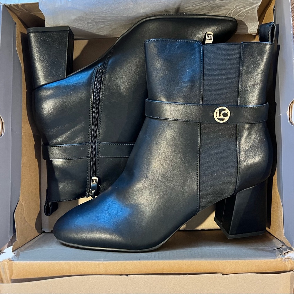 NWT Liz Claiborne Mister Black Faux Leather Ankle Booties Size 11 Wide Classic